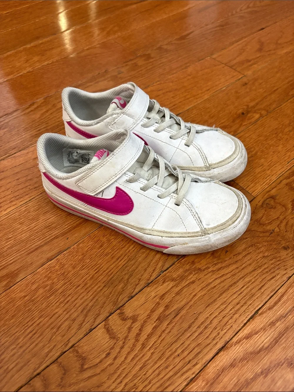 Nike Kids White and Pink Velcro Strap Sneakers